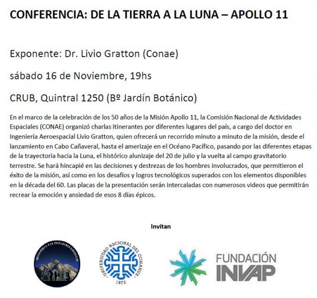 Charla del Dr. Livio Gratton: 'De la Tierra a la luna - Apolo XI'