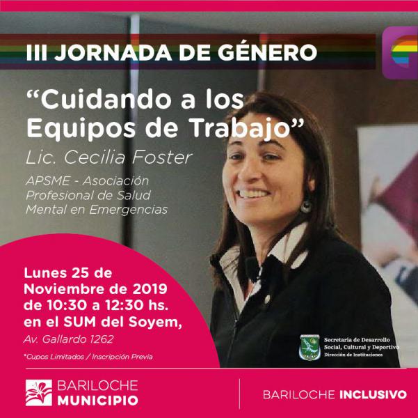 3&ordm; Jornada de G&eacute;nero: Cecilia Foster brindar&aacute; una charla en Bariloche