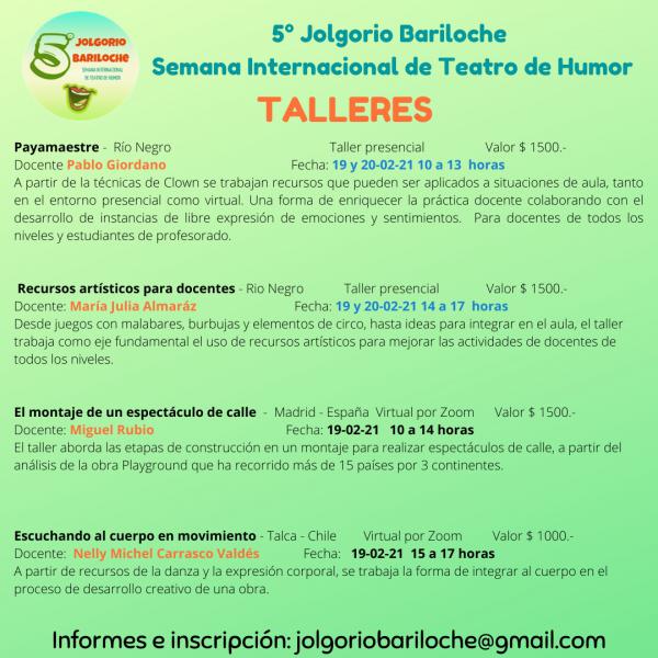 5&deg; Jolgorio Bariloche - Semana Internacional de Teatro de Humor: Talleres