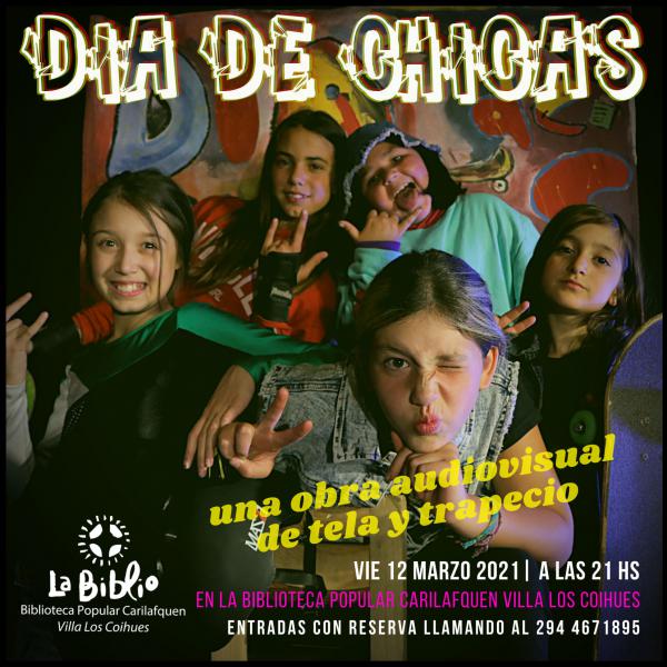 D&iacute;a de Chicas - obra audiovisual de tela y trapecio