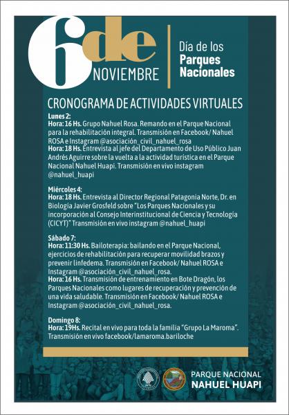 Cronograma de actividades virtuales por el 6 de noviembre D&iacute;a de los Parques Nacionales