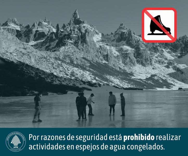 Por seguridad est&aacute;n prohibidas todas las actividades recreativas en espejos de agua congelados en todo el Parque Nacional Nahuel Huapi