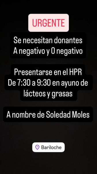 URGENTE Se necesitan donantes A negativo y O negativo