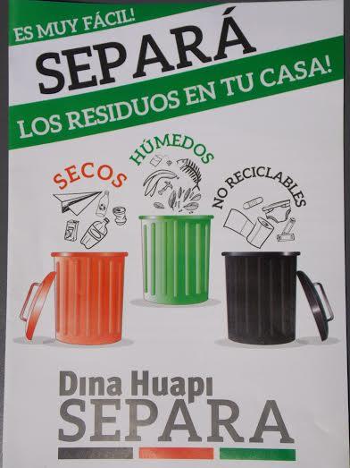 BASURA: COMIENZA RECOLECCI&Oacute;N SEPARADA DE H&Uacute;MEDOS Y SECOS EN DINA HUAPI