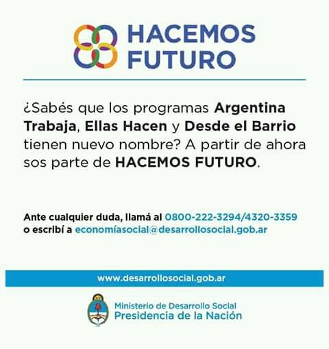 Informaci&oacute;n para los titulares HACEMOS FUTURO (Ex-Argentina Trabaja)