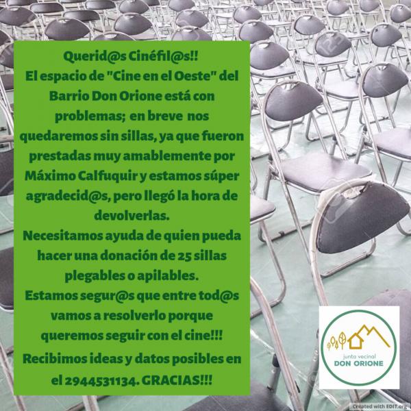 Necesitamos ayuda de quien pueda hacer una donaci&oacute;n de 25 sillas plegables o apilables