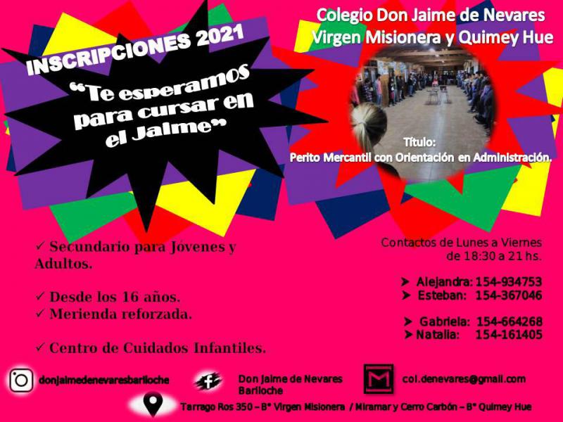 Abren las inscripciones 2021 del Colegio Don Jaime de Nevares