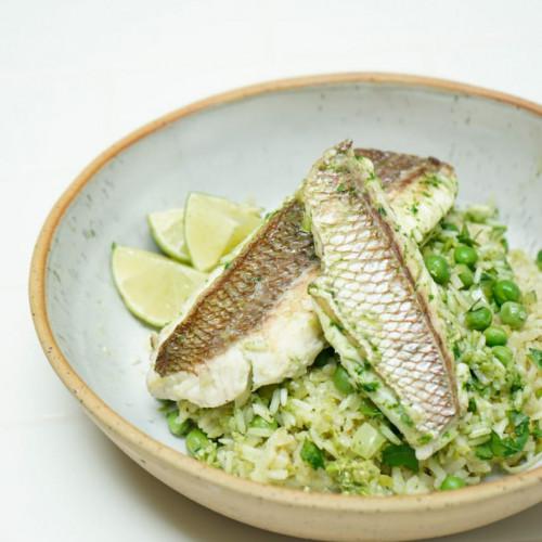 PESCADO CON ARROZ DE ESPINACA