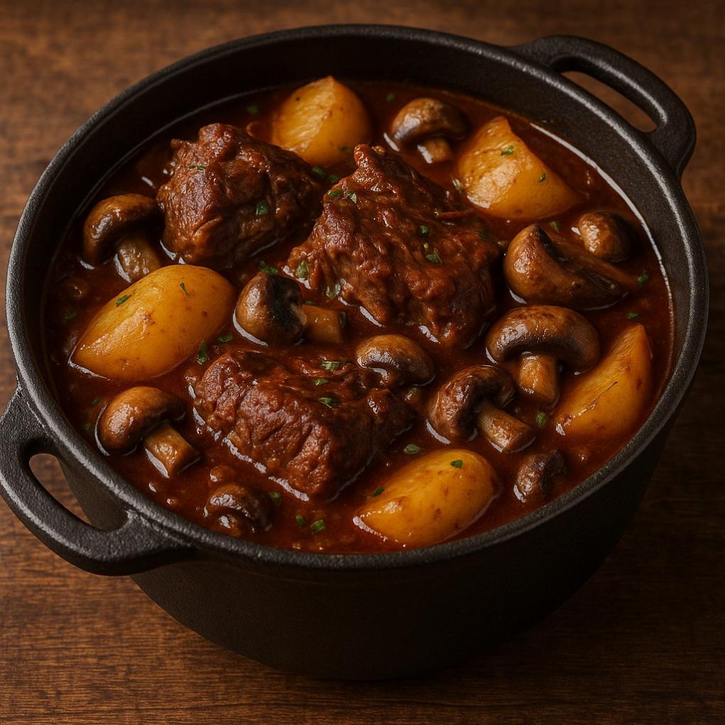 Receta: Guiso Patagónico de Cordero al Vino Tinto con Papas y Hongos