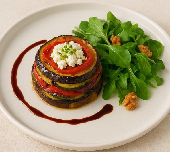 Timbal Patagónico de Vegetales Asados con Queso de Cabra