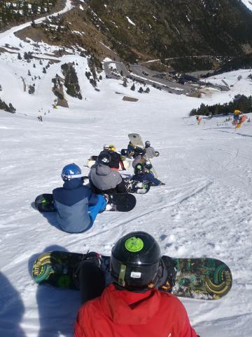 alumnos con casco listos para bajar pistas de nivel intermedio alto