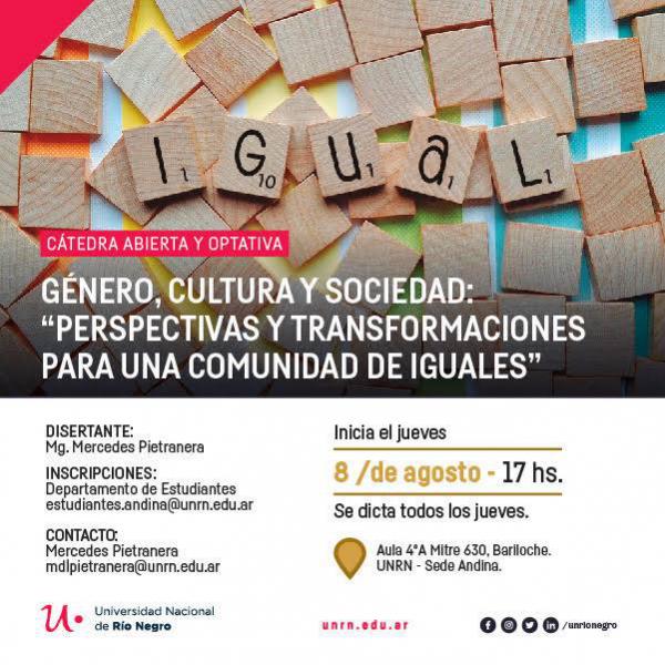 C&aacute;tedra abierta: G&eacute;nero, cultura y sociedad 'Perspectivas y transformaciones para una comunidad de iguales'