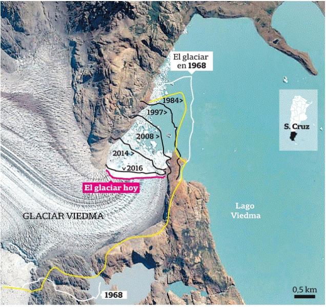 Glaciar Viedma: en los &uacute;ltimos tres a&ntilde;os retrocedi&oacute; tanto como en los 17 anteriores